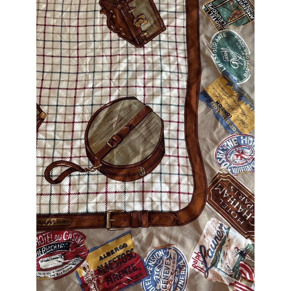 Ralph Lauren Vintage Traveler Luggage Silk Scarf Hotel Labels Trunks Bags - Picture 6 of 6